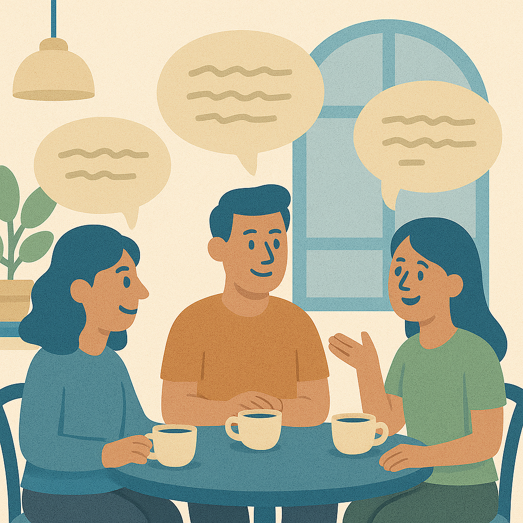 People enjoying discoveries in a cozy cafe